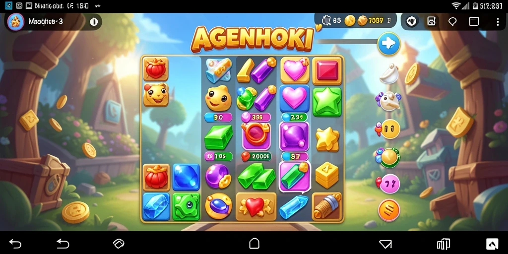 Screenshot menunjukkan gameplay menarik AGENHOKI saat menyelesaikan level Match-3.