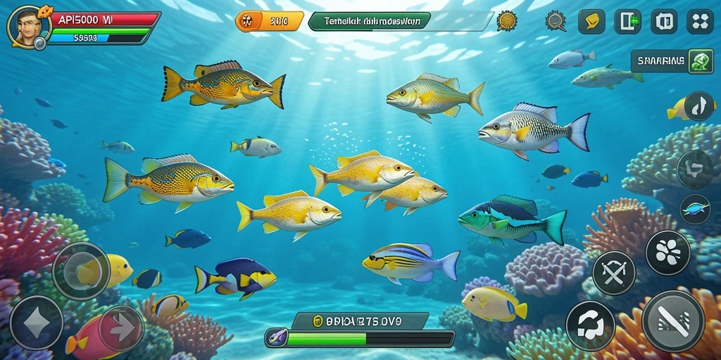 Tampilan gameplay seru dalam API5000 saat menembak ikan.