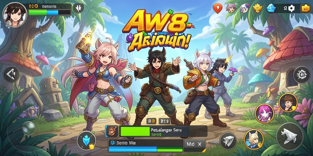 Screenshot gameplay AW8 menampilkan aksi seru dalam dunia Anime.