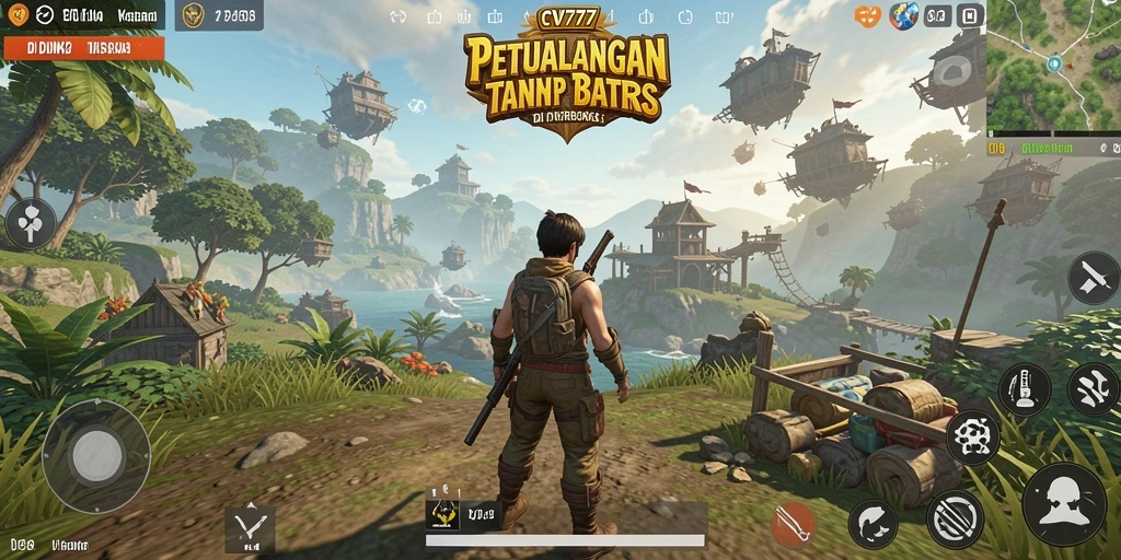 Screenshot CV777 menampilkan aksi petualangan di dunia terbuka.