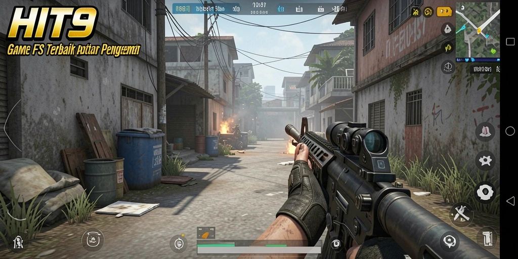 Screenshot menampilkan aksi seru di HIT9 dengan gameplay FPS yang intens.