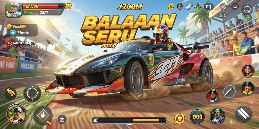 Tampilan menarik dari permainan balapan J200M dengan mobil berkecepatan tinggi.