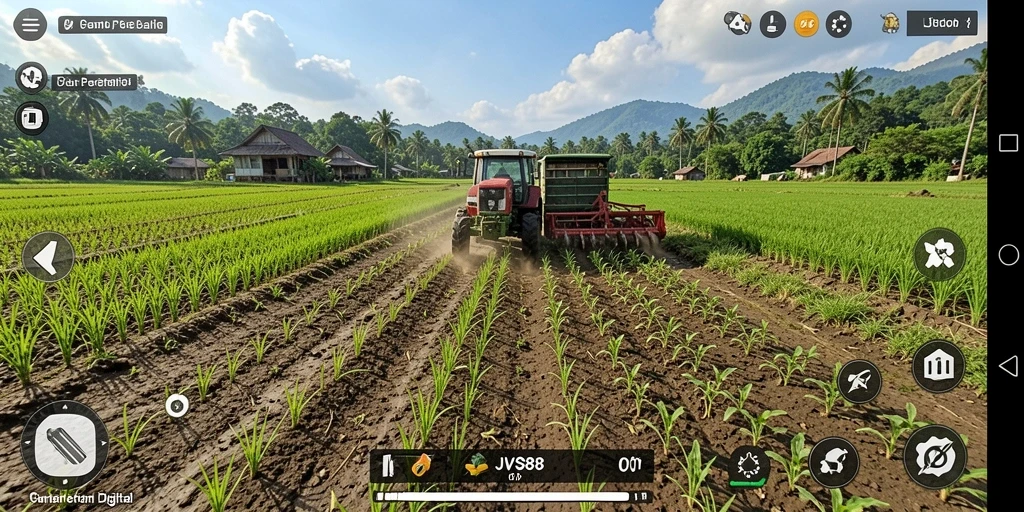 Screenshot menunjukkan gameplay pertanian seru di JVS88.